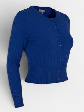 Cobalt Blue Button-Up Ribbed Waist Cardigan
